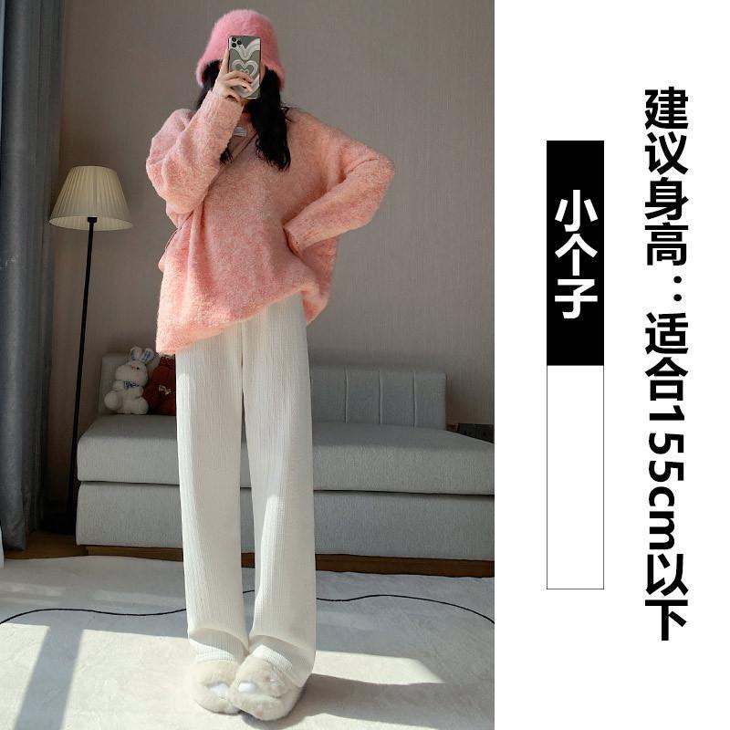 

Mai Sui European cotton lint narrow version wide-leg pants women s autumn and winter velvet high waist loose straight casual pants L