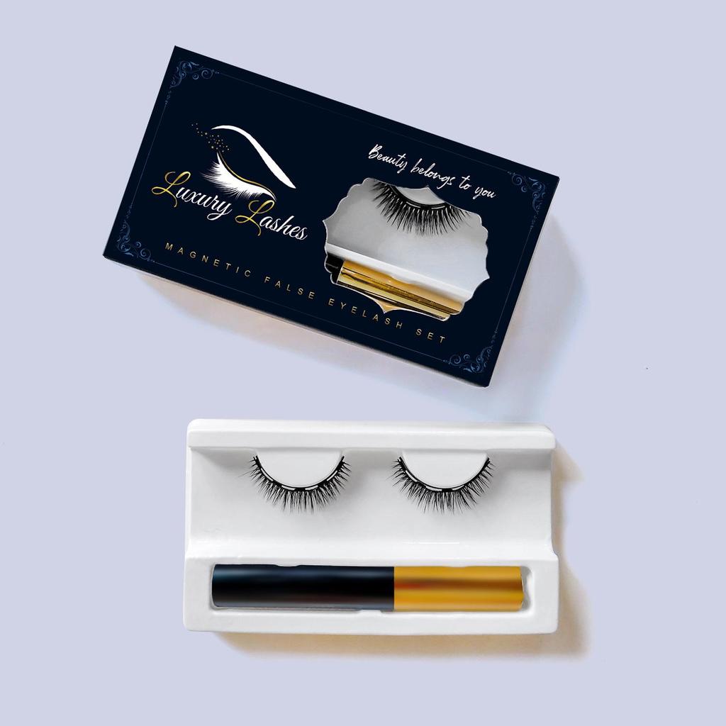 Magnetisches Set mit natürlichen, simulierten künstlichen Wimpern: 3 Paar mit abgewinkeltem Flügeldesign