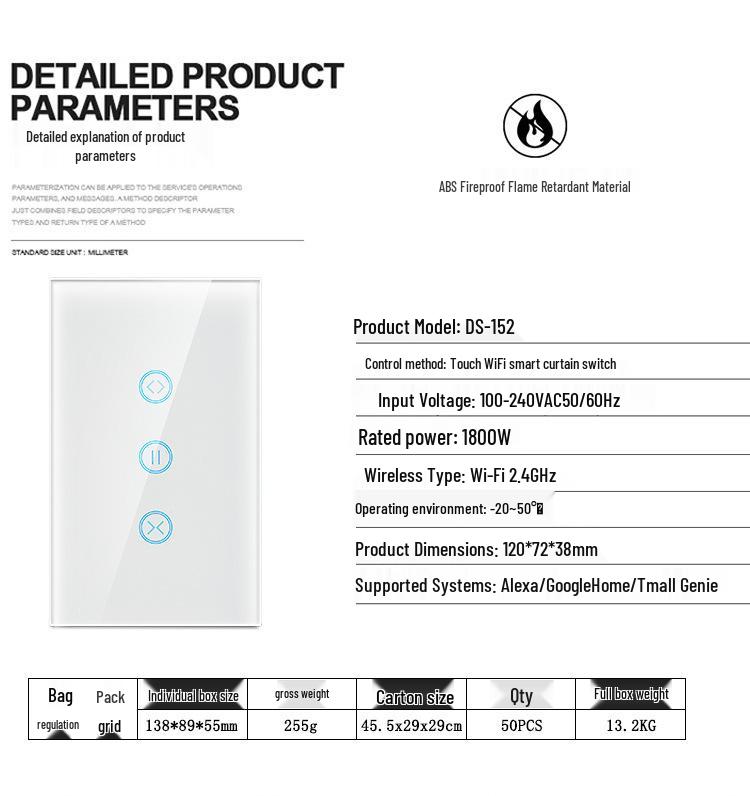US Standard Smart Curtain Motor Touch Switch with ALEXA Voice Control