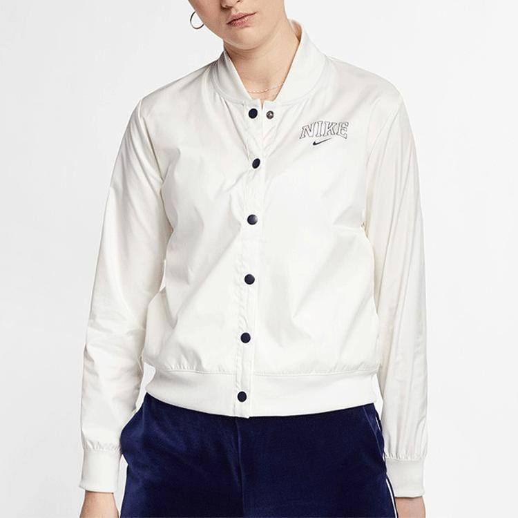 Nike Potisk loga Jednobarevná Sportovní baseballová bunda Dámské bundy Bílá AR3764-133