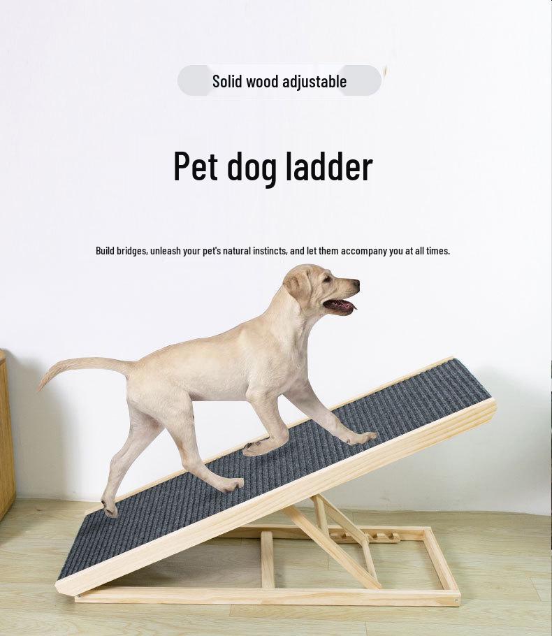 Adjustable Wooden Dog Climbing Ramp - Portable, Foldable Pet Ladder for Indoor & Outdoor Use