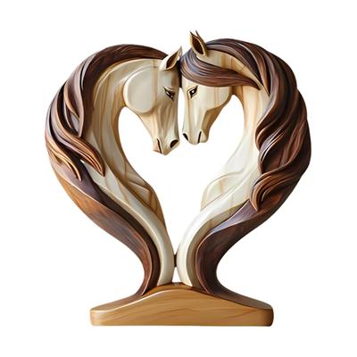 Horse Sculpture 2D Wooden Horse Statue Snuggle Pose Animal Ornament Tabletop Display for Workplace Home Nursery Shelf