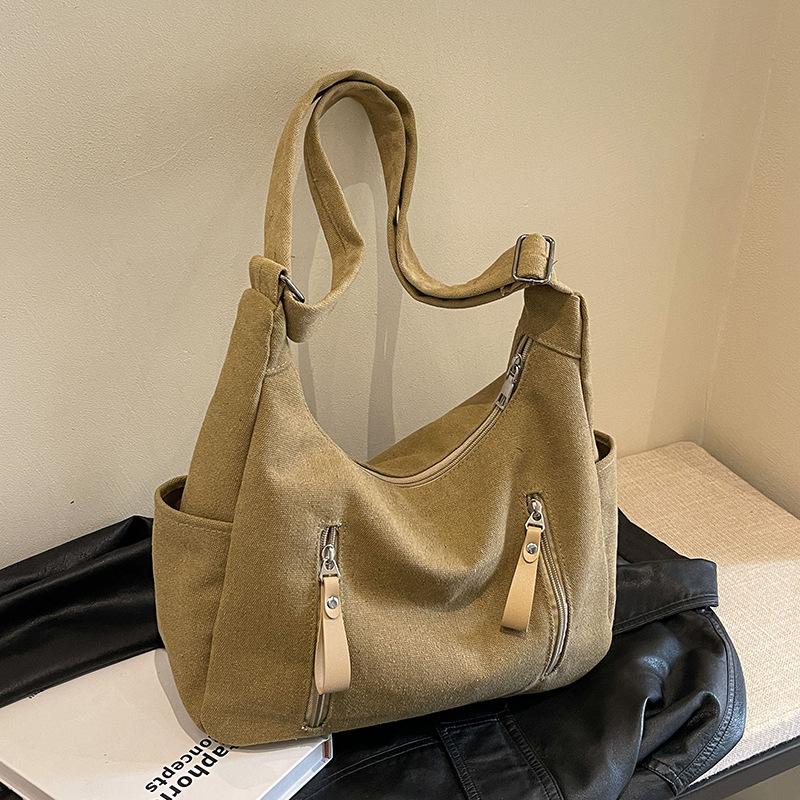 Retro simple canvas bag 2025 new casual large-capacity shoulder bag student class crossbody tote bag