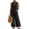 Women Sleeveless V Neck Loose Tank Top Pullover High Waist Wide Leg Pants Set Casual Two Piece Outfit for Daily Wear