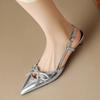 Pointed Toe Shallow Mouth Women's Sandals New High-heels-mules Summer Elegant Bow Decorated Stiletto Women's Gladiator Sandals