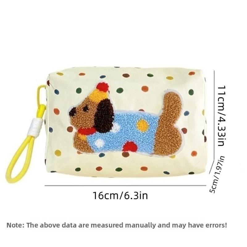 Косметичка-пенал с молнией с рисунком щенка, большая вместительная ручная косметичка с точками и подвеской-веревкой, дорожная косметичка