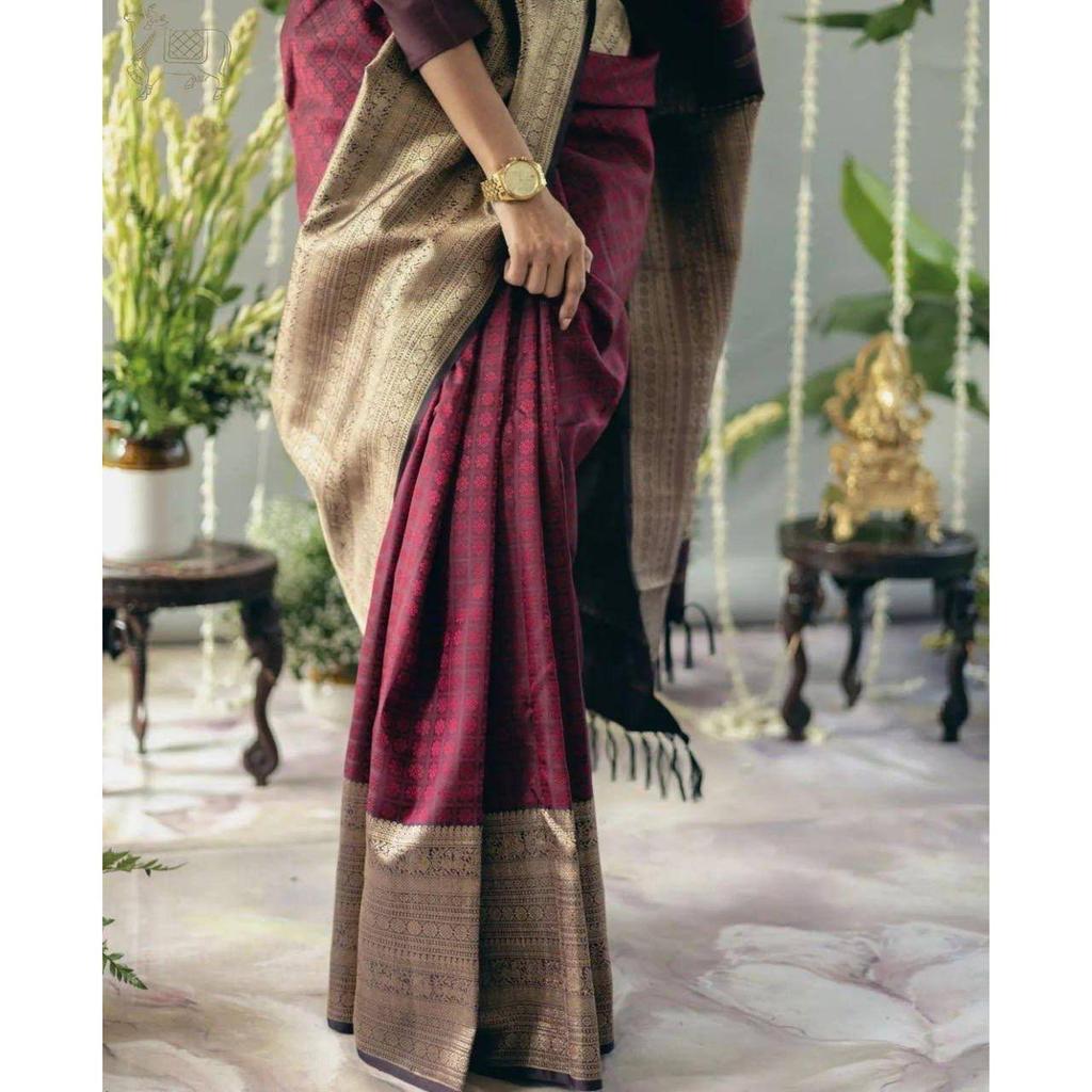 Neue königliche Kollektion - Weicher Litschi-Seiden-Jacquard-Saree