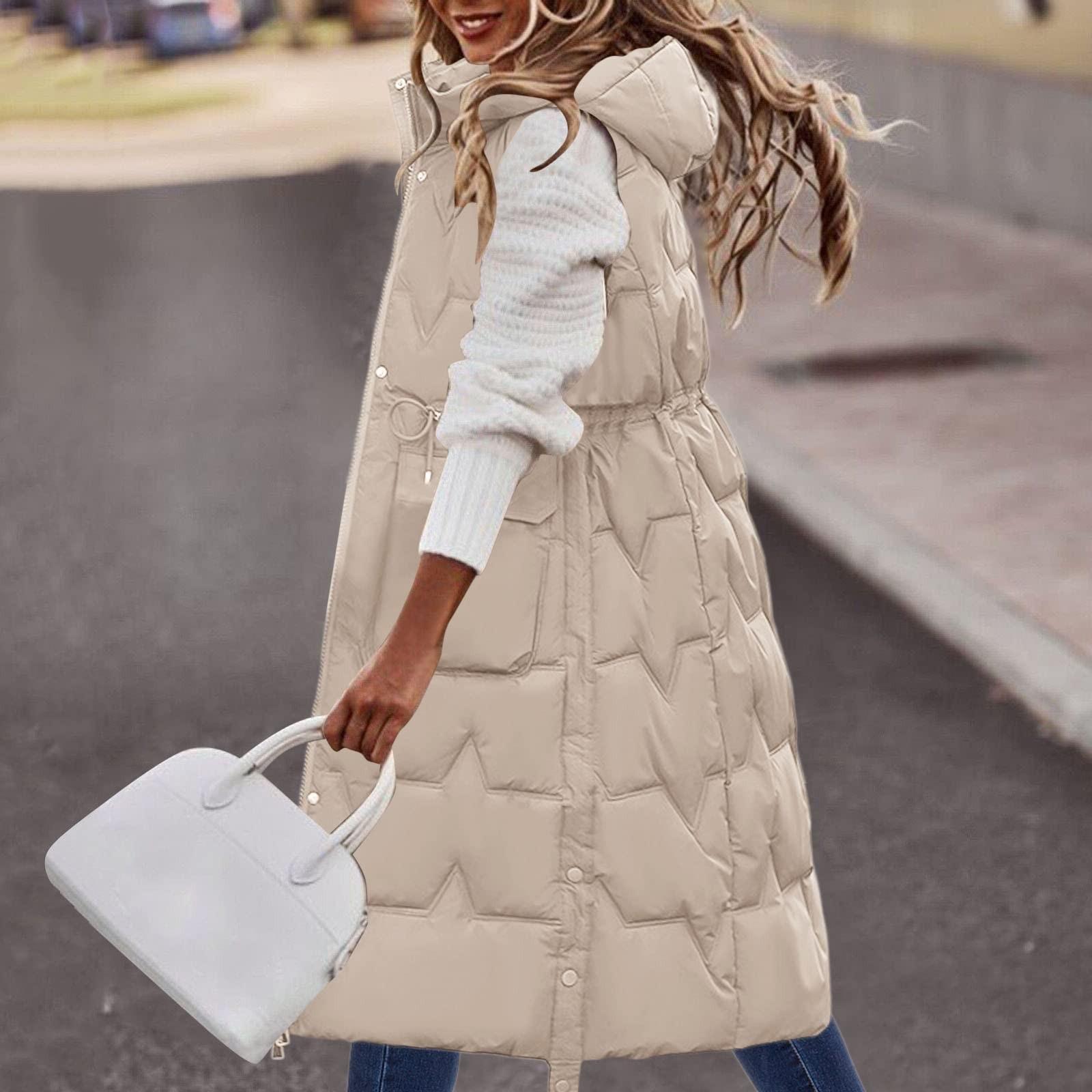 

Жіночий зимовий кардиган без рукавів середньої довжини, бавовняний жилет, жилет, пальто M бежевий