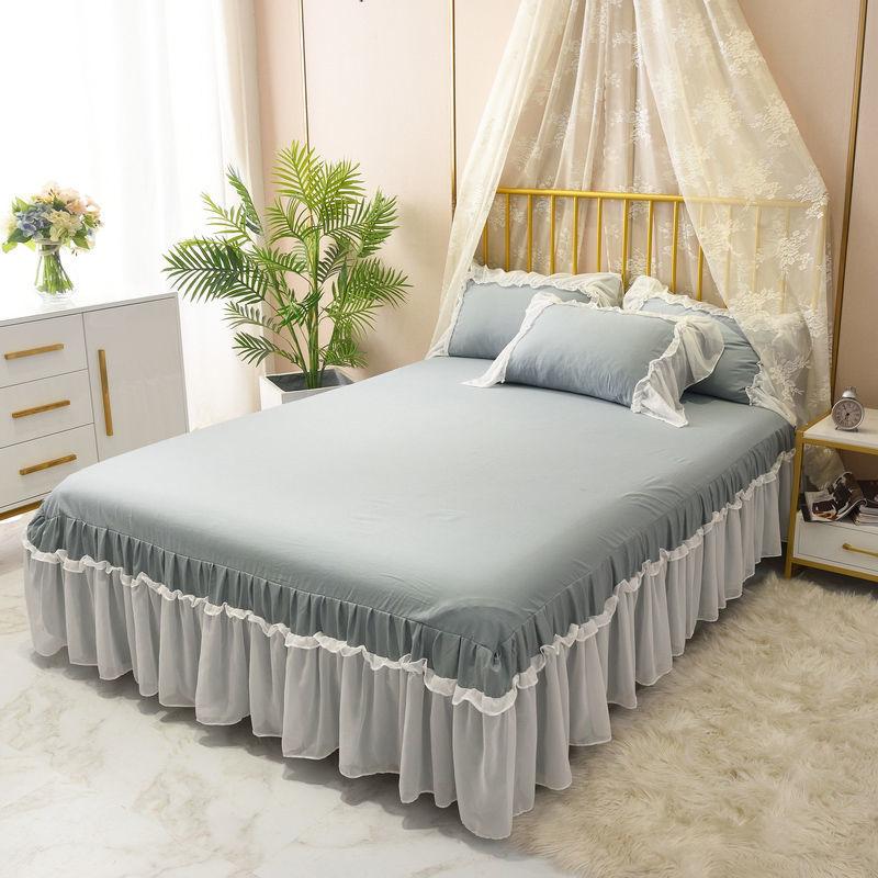 White Gauze Lace Lotus Leaf Lace Bed Skirts Princess Style Solid Color Bedspread Bed Cover Non-Slip Sheets For Girl Bed Cover