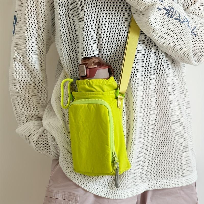 Adjustable Strap Nylon Crossbody Bag with Bottle and Phone Pocket, Zipper Closure - Available in Orange, Light Green, Light Blue, Gray, Black