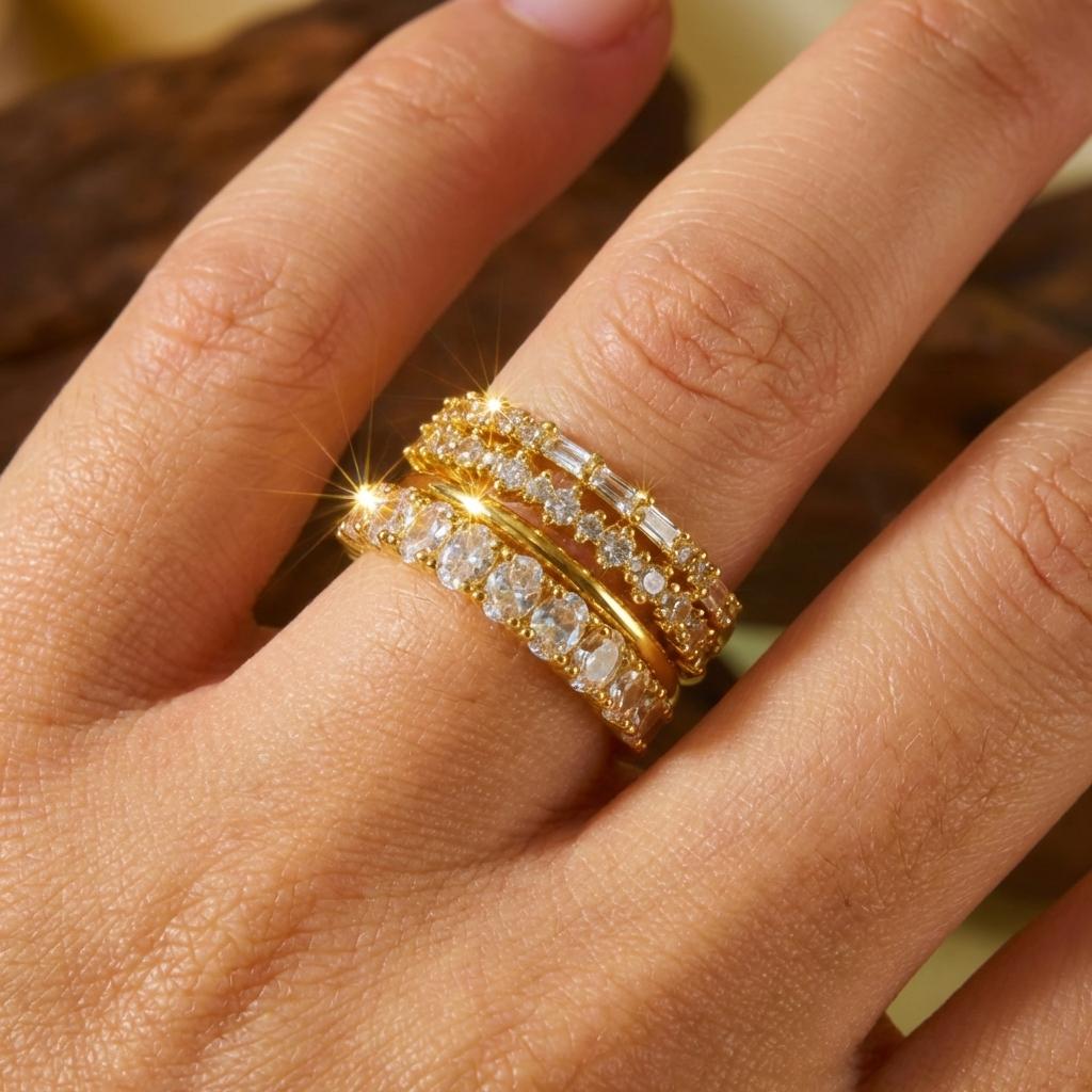 

Gold Plated 4 Pcs Ring Set For Women Micro Paved Cubiz Zircon Finger Rings Female Engagement Wedding Party Jewelry Accessories 6
