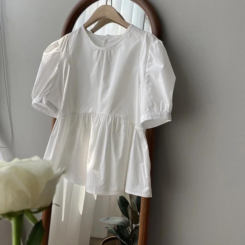 

Лето 2024, винтажная женская рубашка с пышными рукавами и короткими рукавами, повседневные тонкие женские блузки, хлопковые белые рубашки, топы, женские Blusa Mujer 14375 XXL белый