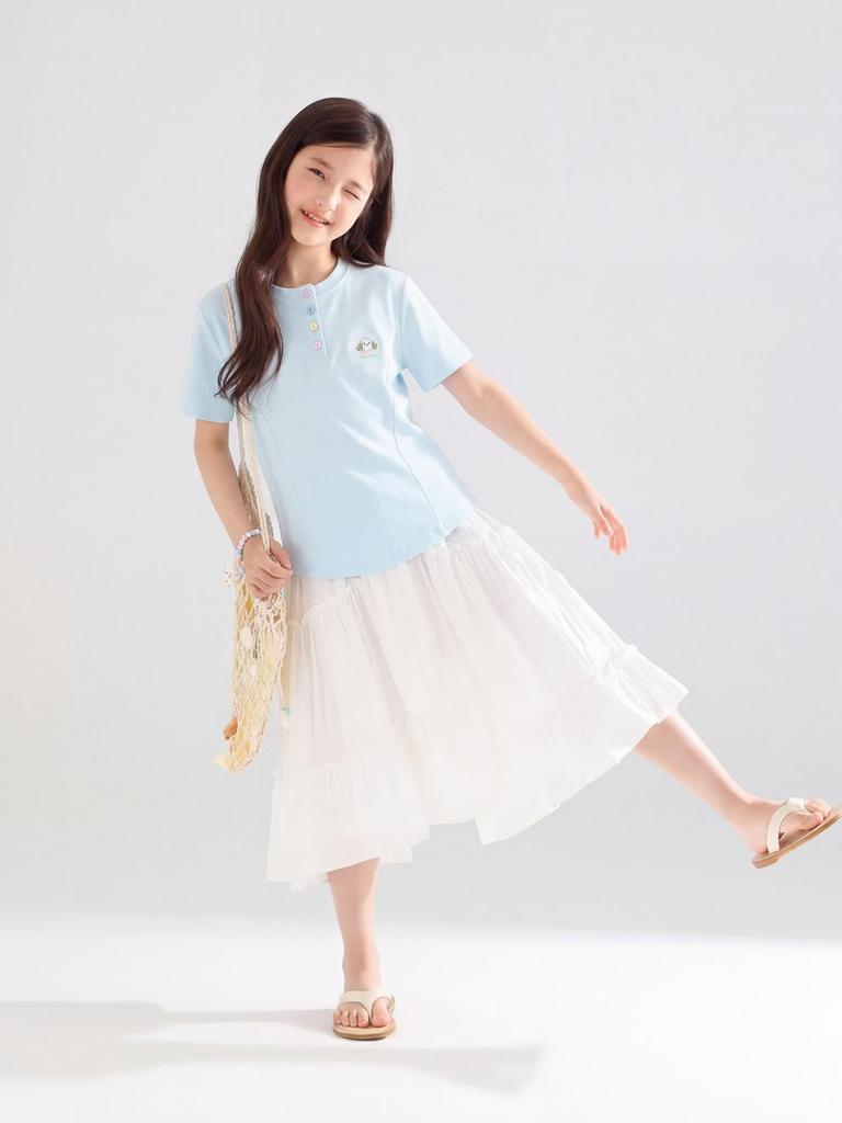 Girls' Short-Sleeve Summer Loose Base Layer T-Shirt for Medium and Large Children & Teens