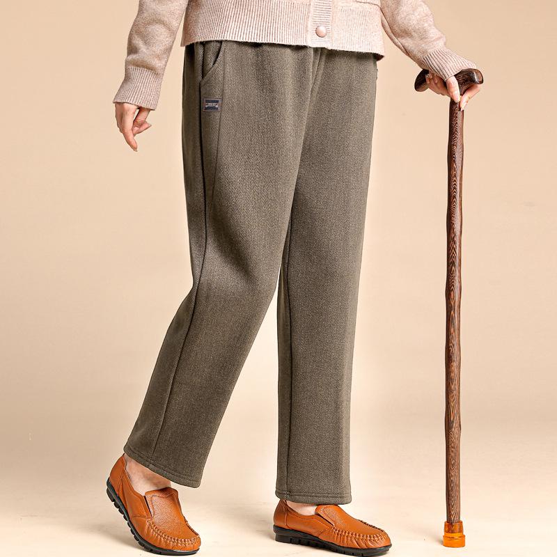 

Grandma s Plus Velvet Thick Warm Straight-Leg Pants - Elastic Waist Loose Fit for Middle-Aged Women, Suitable for Autumn and Winter. 5XL 150-165 lbs