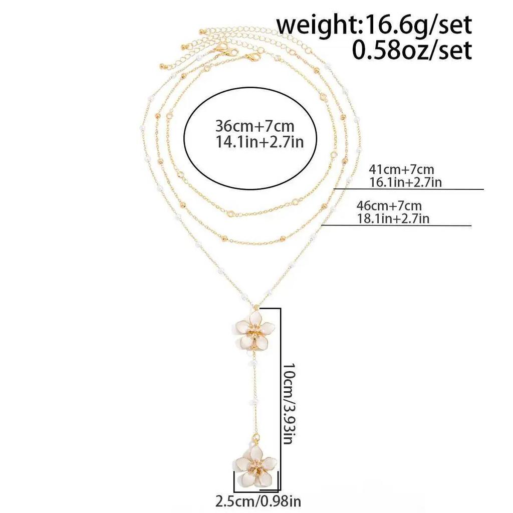 IngeSight.Z Exquisite Romantic Pink Drip Oil Flower Pendant Choker Necklace Women Boho Imitation Pearl Metal Chain Lady Jewelry