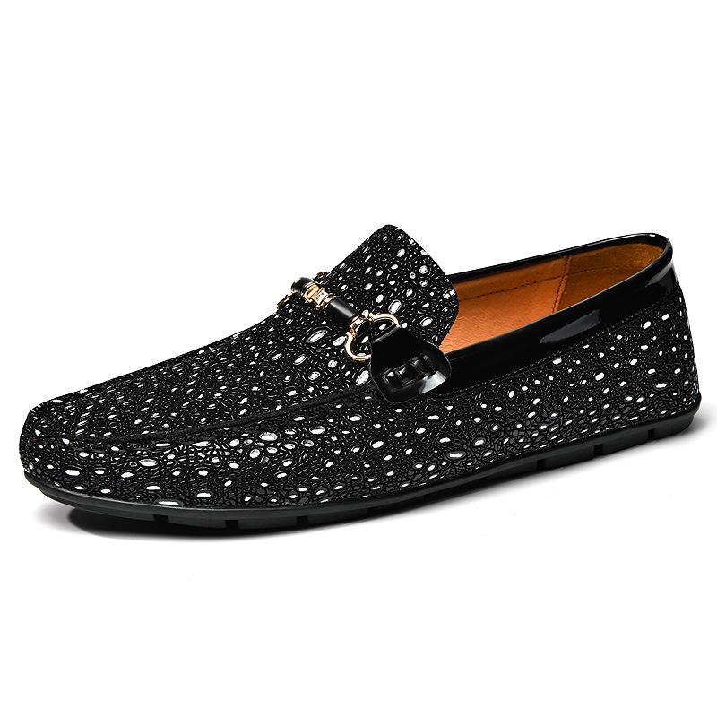 Men’s Embossed Leather Moccasins - Slip-On Driving Shoes with Flat Sole for Spring, Large Sizes Available. 37 чёрный