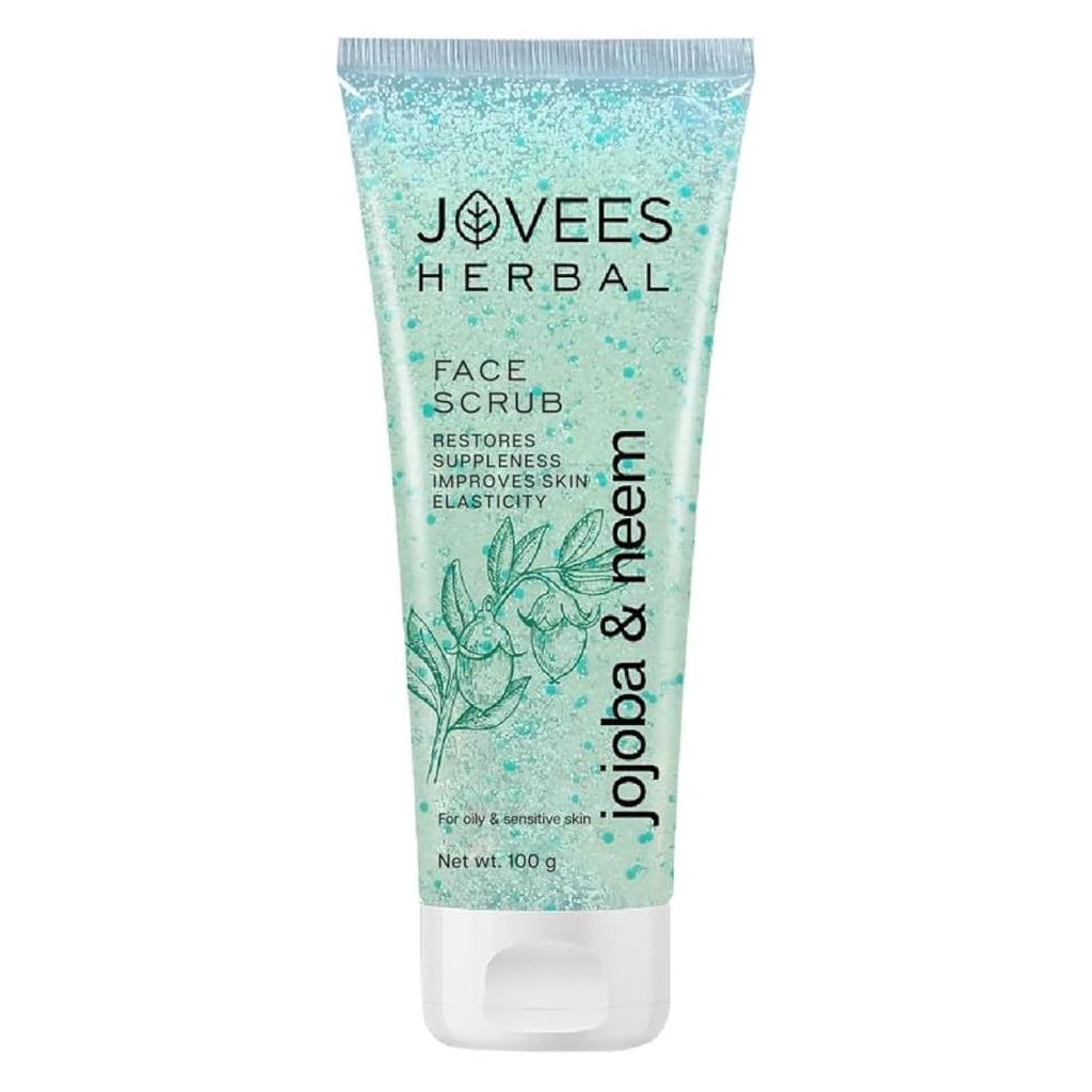 Jovees Herbal Jojoba And Neem Face Scrub For Oily Sensitive Skin 100g Gentle Exfoliator Deep Cleansing Restores Suppleness Alcohol Free Paraben Free