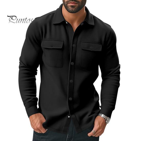 Autumn Coat Men Jacket Lapel Long Sleeve Single Breasted Casual Comfortable with Flap Pockets Solid Color Spring Versatile Outerwear