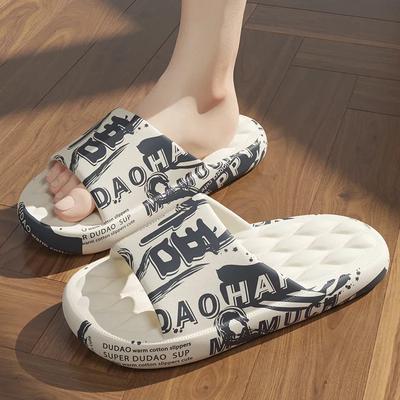 QYCKABY 2025 Mens Summer Slippers Beach Sandals Flip Flop Printing Thick Soled Boys Girls Unisex Home Bath Shoe Large Size 46-47