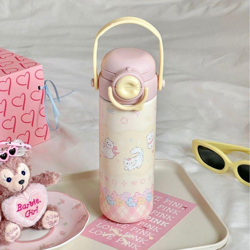 Cute Large-Capacity Thermos Cup for Girls, High-Looking New Style 316 Stainless Steel Water Cup with Straw and Handle