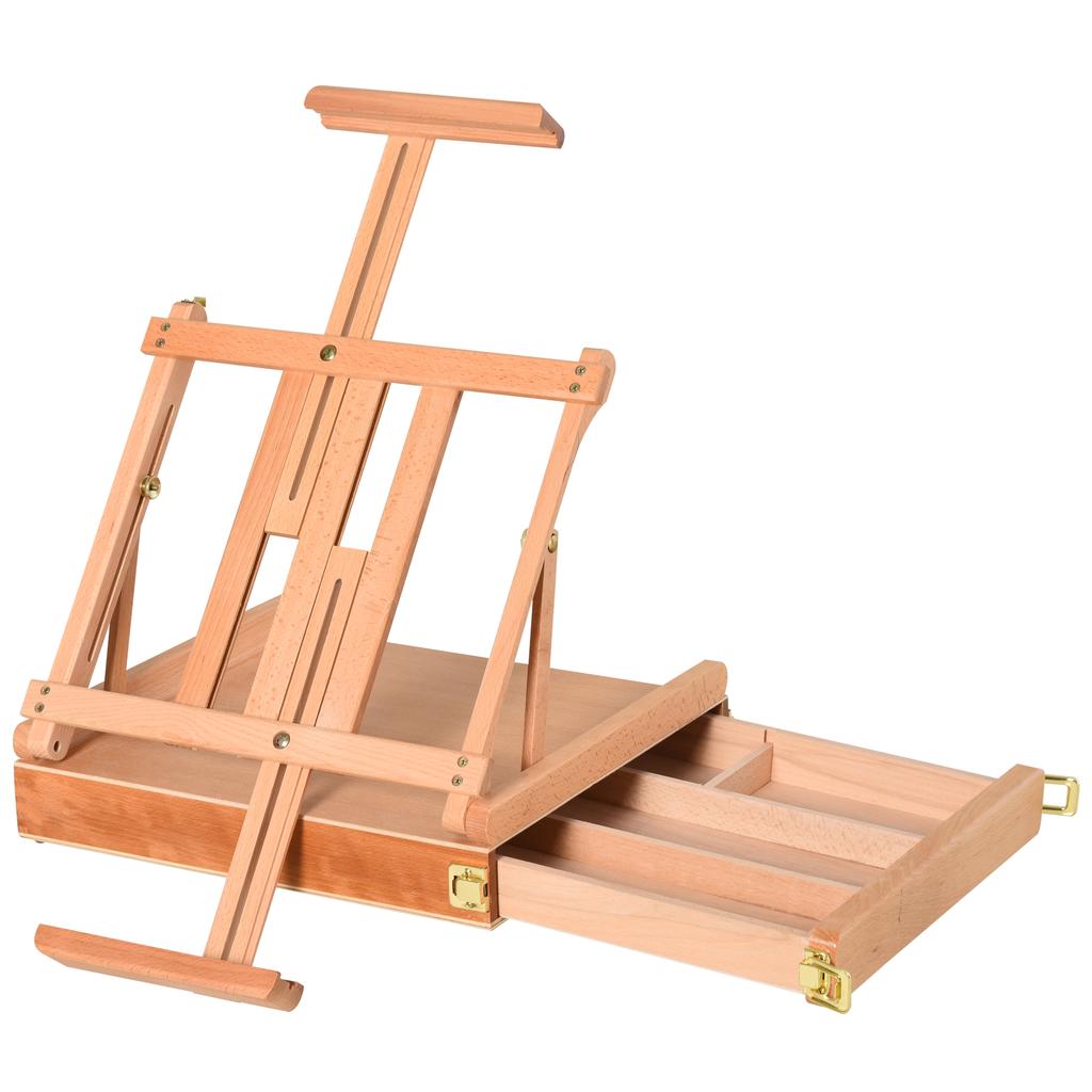 Foldable Studio Easel Angle & Height Adjustable Beechwood Painting and Display Easel, Portable Sturdy Table Desktop Holder Stand with Drawer