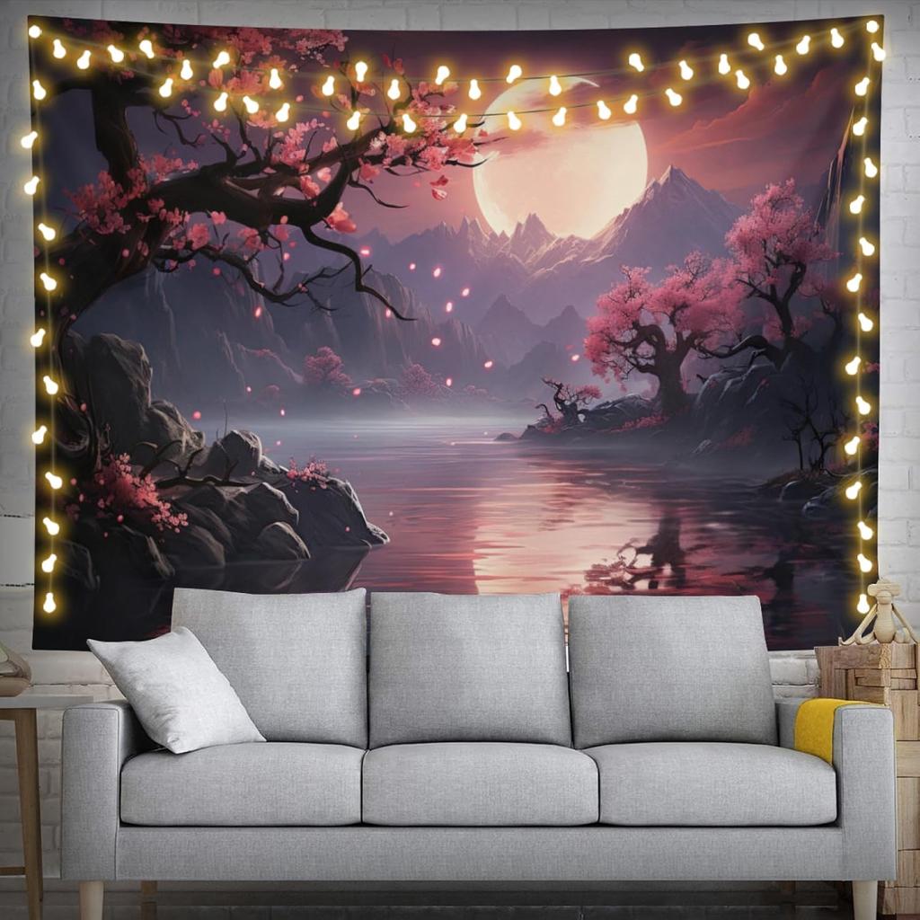 Japanese Yin Yang Koi Fish Tapestry Anime Cherry Blossom Wall Hanging Party Decorations Home Decor For Bedroom Living Room Dorm