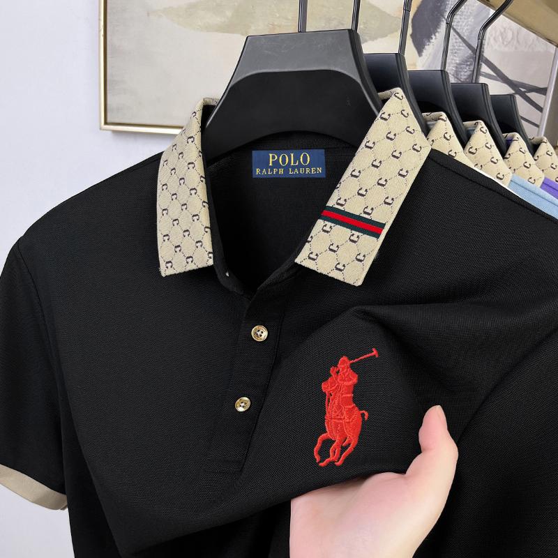 Polo Ralph Lauren 2025 Léto Pánské Nové Výšivka Pony Jednobarevné Volné Barevný Límec Business Casual Polokošile