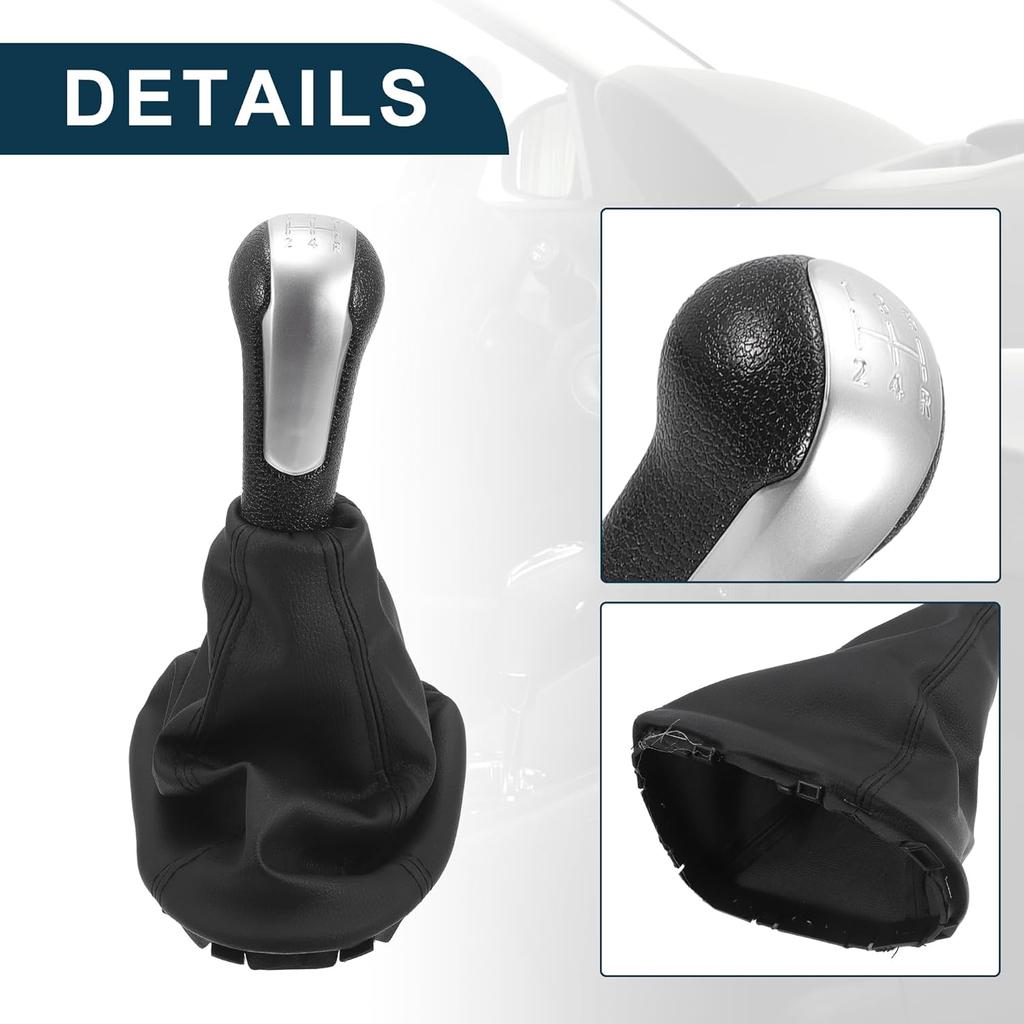 5 Speed Manual Gear Shifter Knob with Cover for Chevrolet Spark | Gearbox Stick Shifter Lever Knob Silver Tone Plastic and Faux Leather 1 Pcs