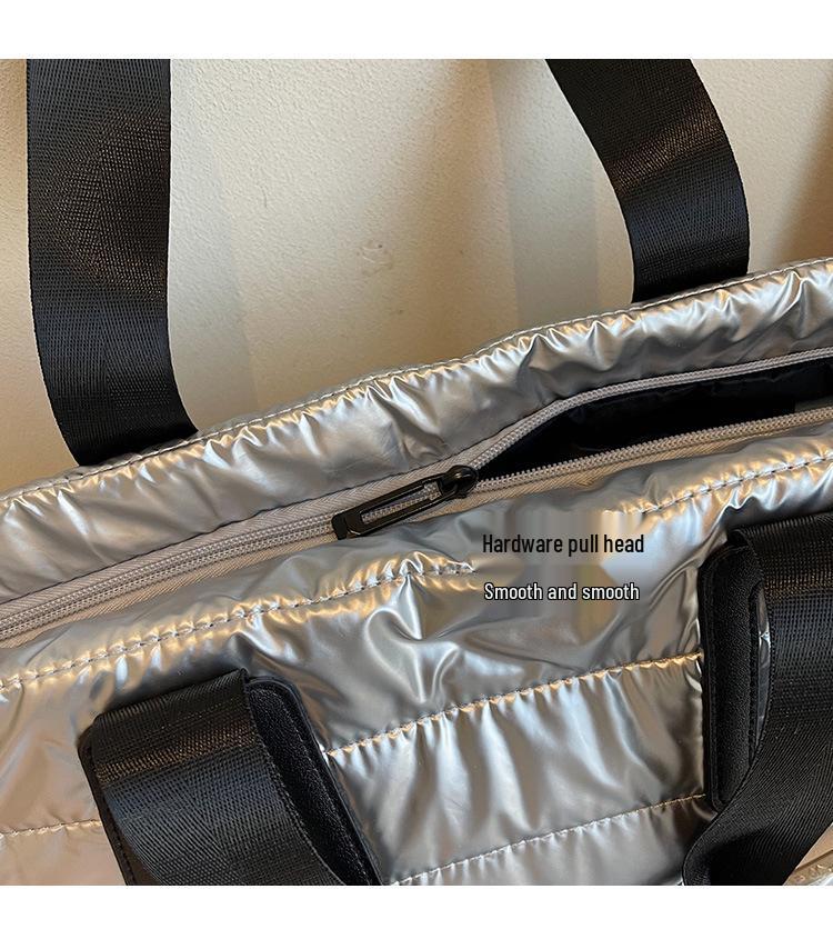 Women's Large Capacity Shiny Tote Bag - Thickened Handbag for Autumn and Winter, Ideal for Commuting and Computer Carrying.