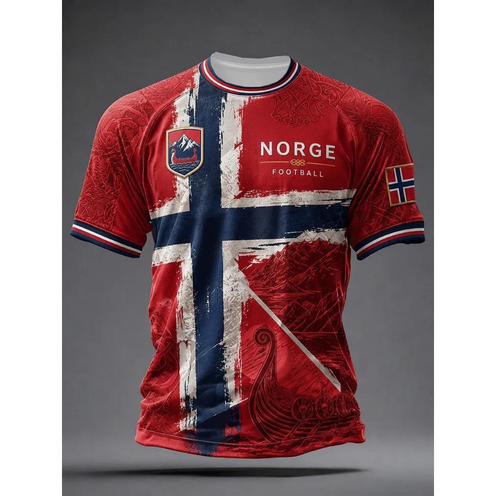 Nordik Viking Retro Stil 2026 Norveç Taraftar Forması Günlük Futbol Kısa Kollu erkekler için Nefes Alabilen Hızlı Kuruyan Yumuşak