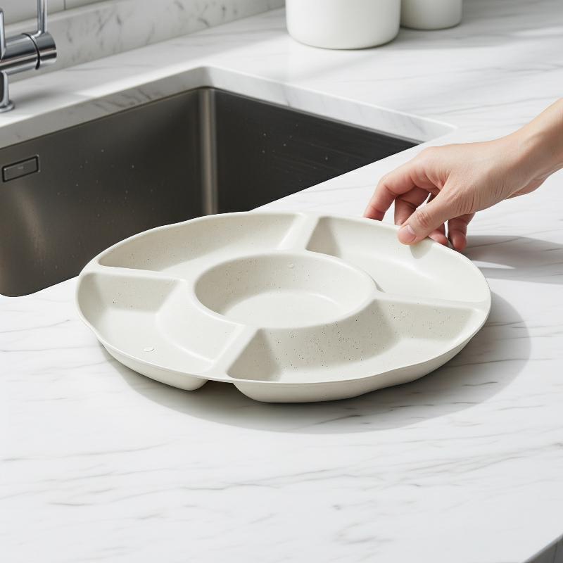 Compact Round 5 Compartments Tray Versatile Divided Platter for Fruit Nuts and Perfect Hosting