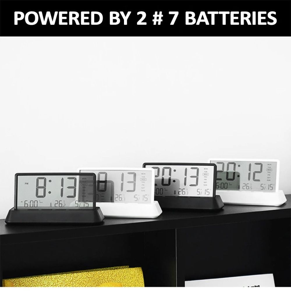 Temperature Date Week Display Table Clock 12/24H Desktop Clock Transparent Alarm Clock  Room