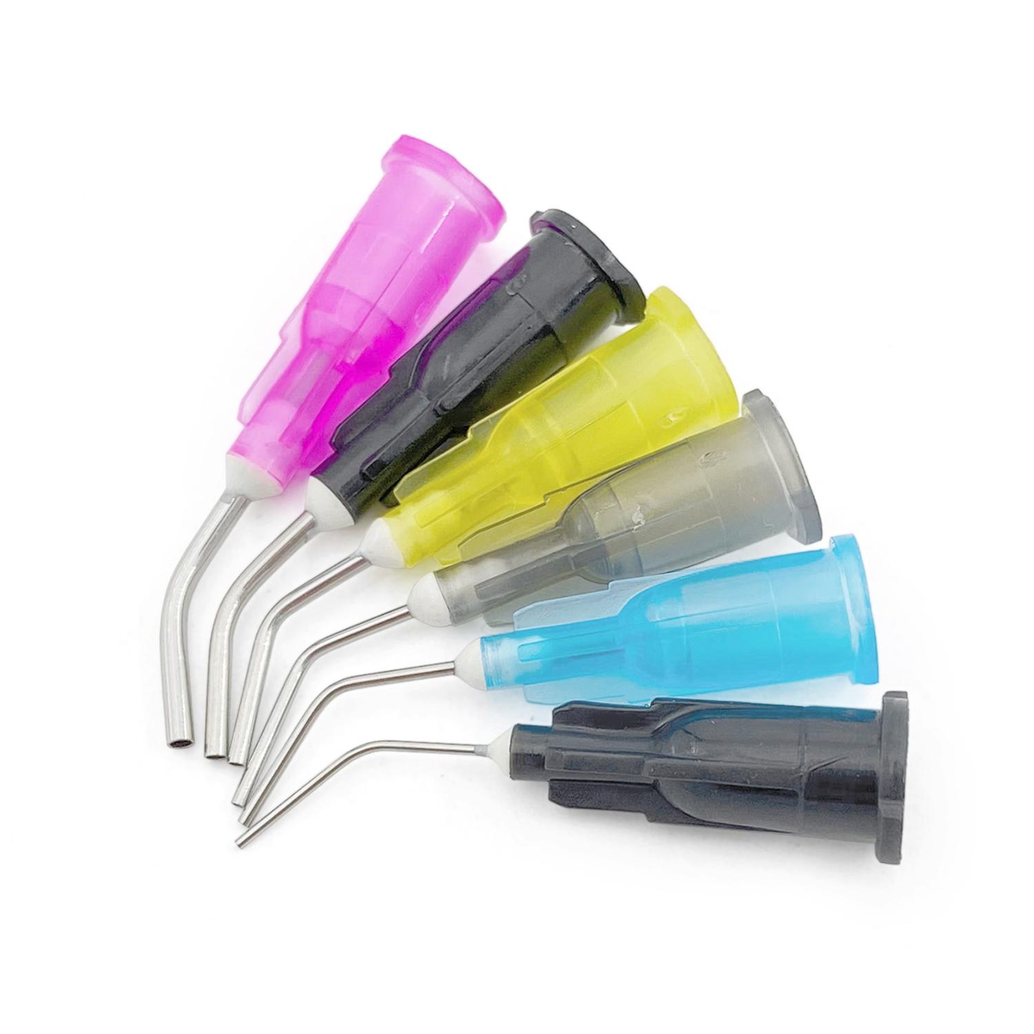Annier Durable And Safe Pre Bent Dispensing Dental Tip Etchant Resin Flow Composite Needle Tip Disposable Applicator Dental Material Delivery 100 Pcs