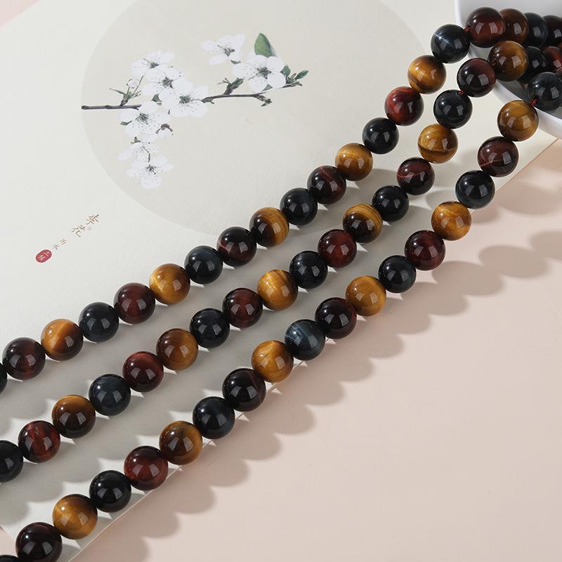 Natural Crystal Three-Color Tiger Eye Stone Color Tiger Eye Loose Beads Beaded Round Bead Diy Bracelet Bracelet Long Chain