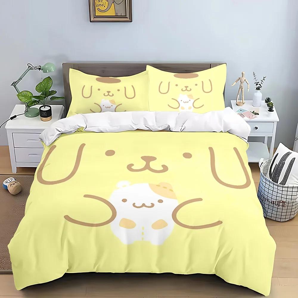 Cartoon Pompom Purin Dekbedovertrek Kinderverjaardagscadeau met Rits Kamerdecoratie voor Tieners volwassenen Microvezel Dekbedovertrek 90x200cm