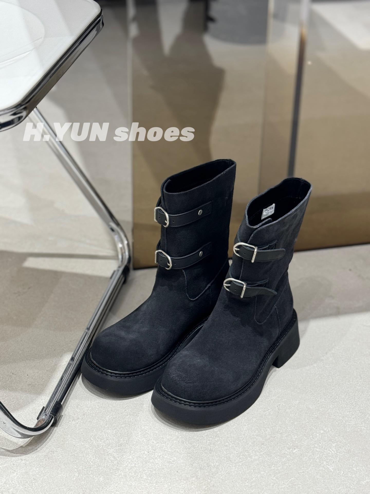 

Sheepskin version~ retro polished belt buckle western cowboy boots slim short boots women s Maillard Martin boots locomotive boots 35