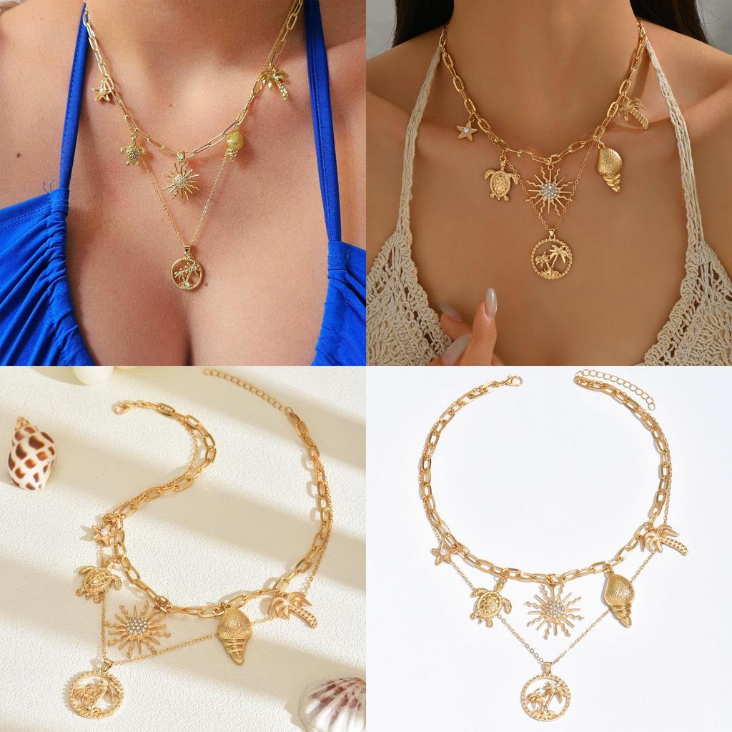 Summer Fashion Star Shell Necklace With Sun Charm For Women Casual Wear