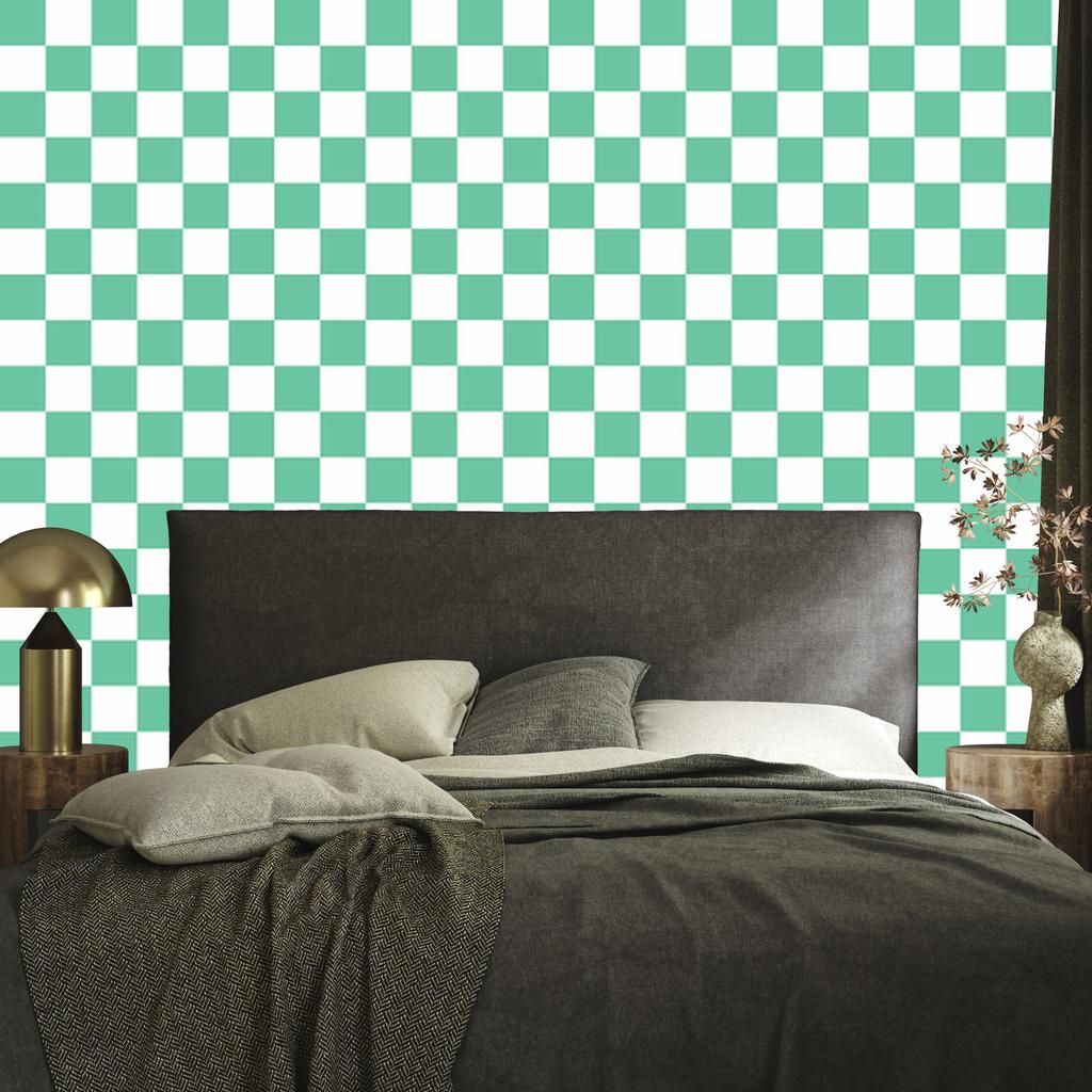 Checkerboard Wallpaper White and Sea Blue for Living Room and Bedroom 50x1000