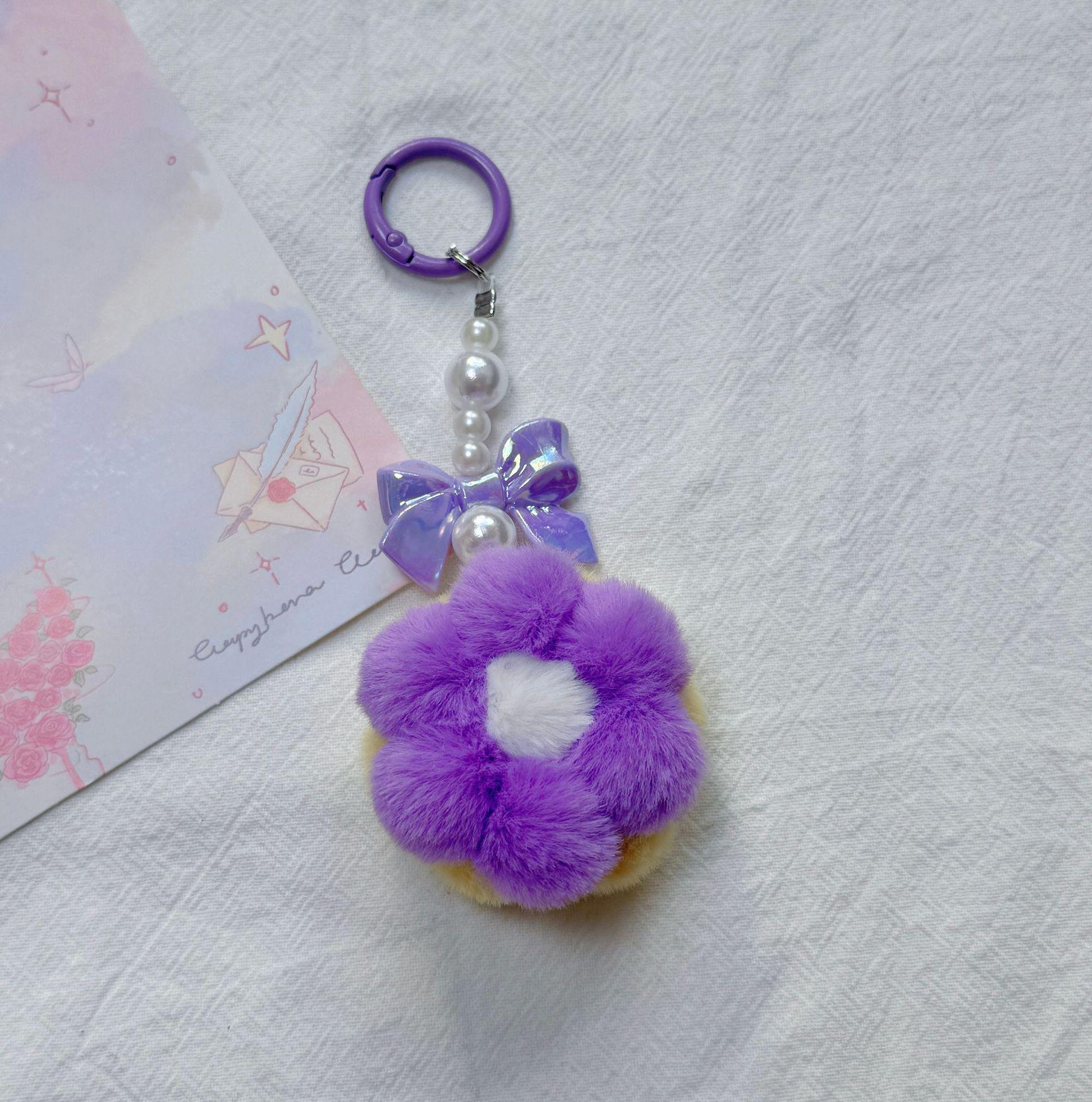 Cute Plush Flower Pom Pom Keychains - Charms for Backpacks and Bags