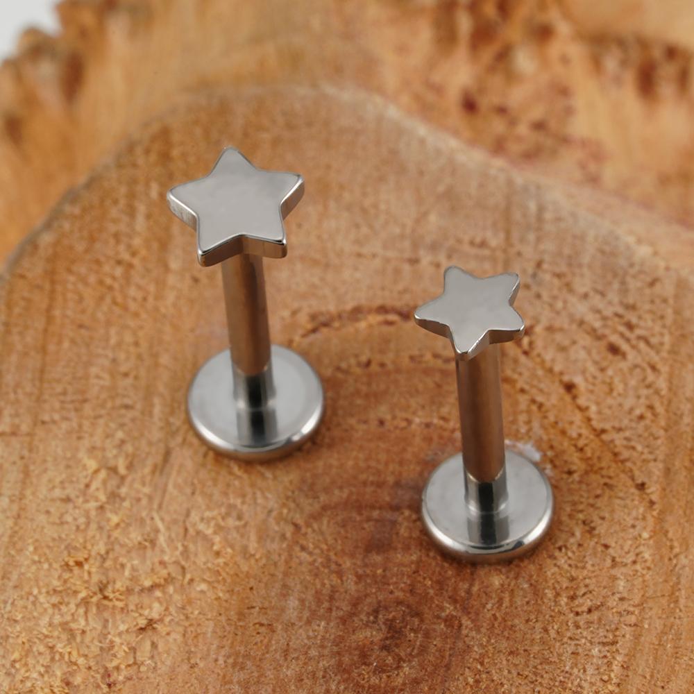 Right Grand G23 Titanium Internally Threaded Star Shape Labret Lip Monroe Helix Tragus Earring Stud Piercing