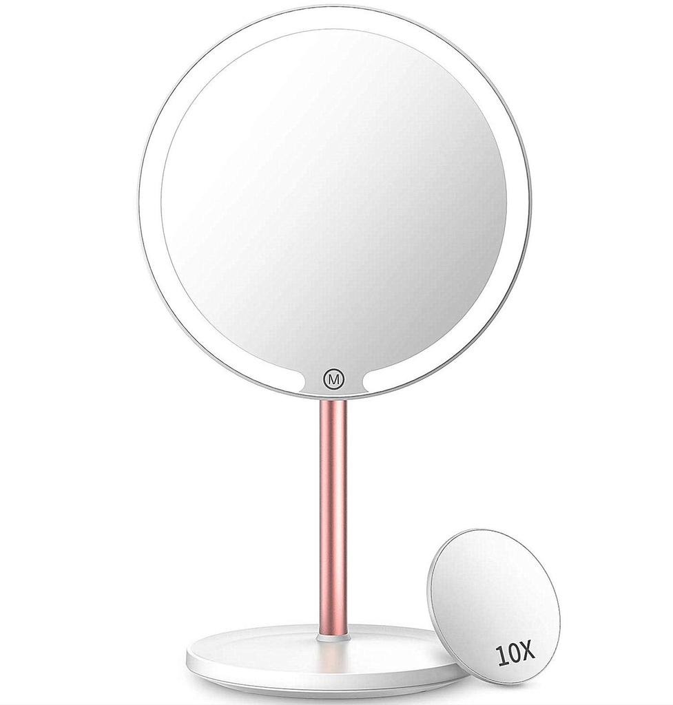 WEECOC LED Makeup Actress Tabletop Mirror with Adjustable Magnetic Rechargeable Metal Bracket 10x Mirror, Mirror, LED, Brightness, Adsorption,