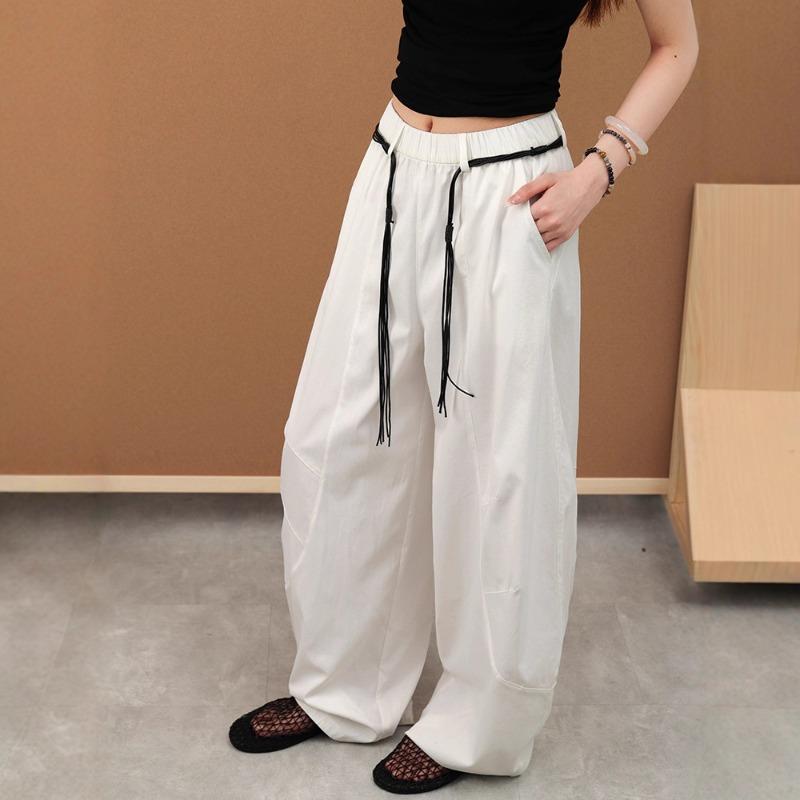 Lazy wide-leg pants women's summer new high-waisted slim-fitting and thin scimitar pants versatile floor-mopping trousers