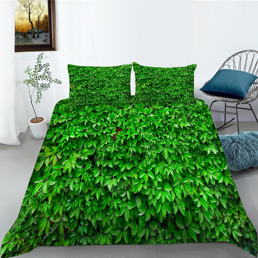 Green Duvet Cover Set Queen Size Tropical Rainforest Green Plant Palm Leaf Comforter Cover For Kids Teen Microfiber Quilt Cover