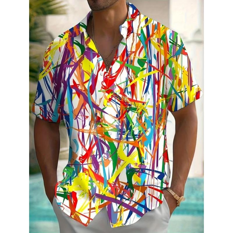 

Men s Summer Casual Shirt Vibrant 3D Print Graffiti Art Short Sleeves Lapel Button-Up Top Stylish Streetwear Colorful S