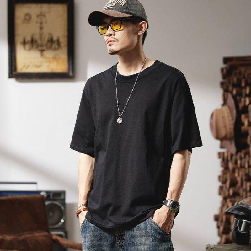 Men's Summer Trendy Brand Plain Cotton Round Neck Short-Sleeve T-Shirt, Versatile Loose Fit Base Layer Top