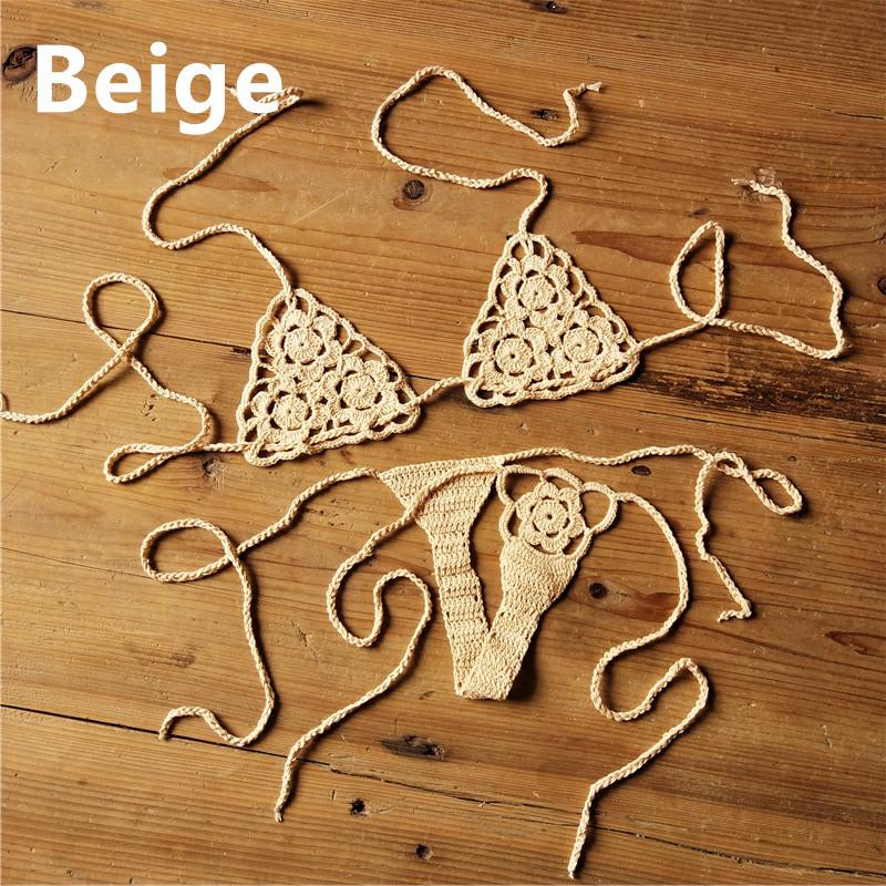 Handmade Crochet Mini Bikini Set, Beach Micro-swimsuit, Sexy Sunbathing Swimsuit