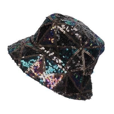 Women Bucket Hat Fishing Cap Sequin Hip-hop Festival Glitter Bling Wide Brim