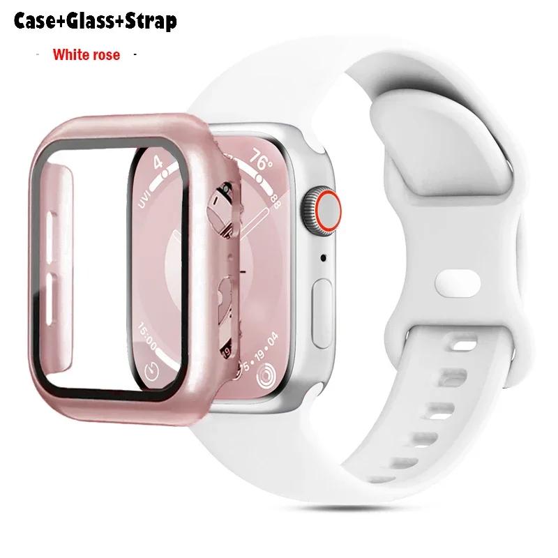 Glas+Gehäuse+Armband Für Uhrenarmband 44mm 41mm 45mm 40mm 38mm 42mm Silikonarmband iWatch Serie 9 8 3 4 5 6 SE 7 Armbänder