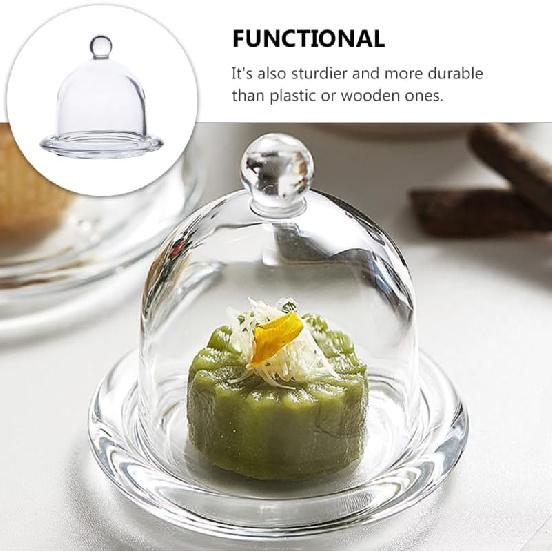PRETYZOOM Glass Cake Stand with Lid - 9x9cm Mini Cupcake Display Dome, Appetizer Serving Tray Dessert Platter for Macarons, Cannoli, Desserts