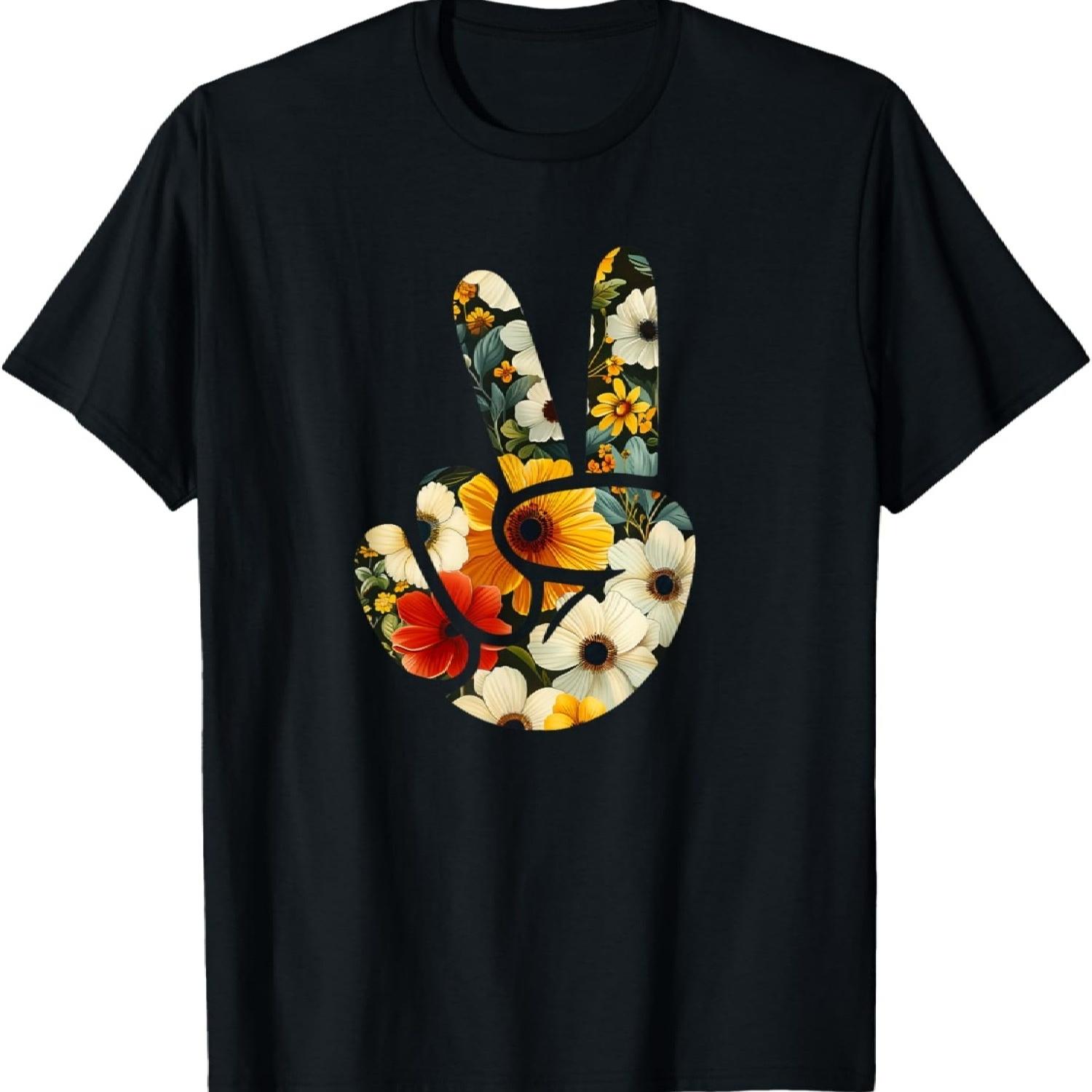 

Elegant Silhouette Wildflowers Floral Peace Sign Hand T-Shirt(71) XXXXXL чорний